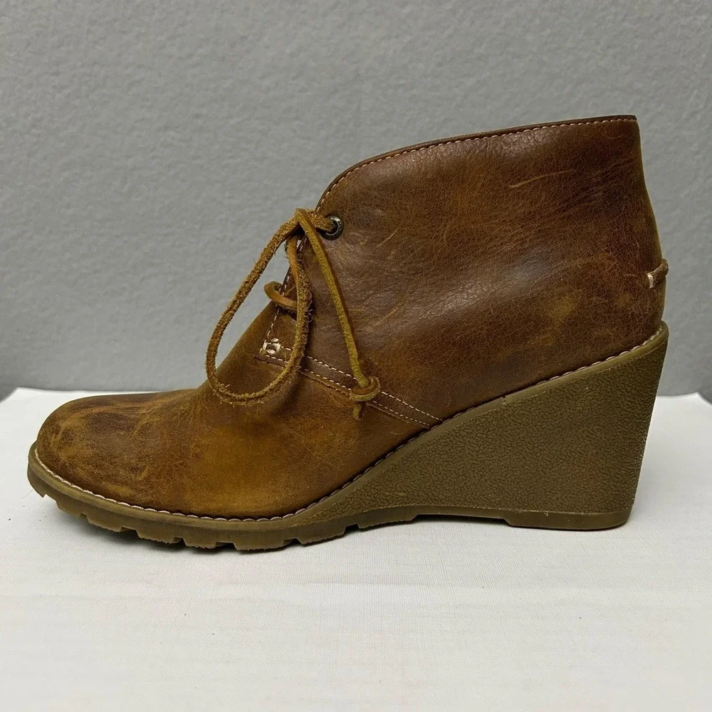 Sperry Leather Wedge Harlow Bootie Women's 8 Cognac Dressy Casual Boho Earthy